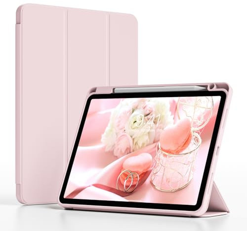 JKSML Hülle für iPad Air 11 Zoll M3/M2 (2025/2024) & iPad Air 5. / 4. Generation 10,9 Zoll (2022/2020), Weich TPU Schutzhülle mit Stifthalter, Auto Schlafen/Wachen, Rosa