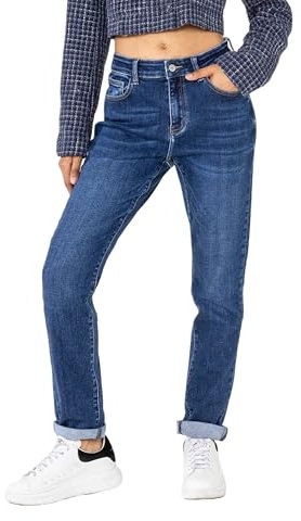 Nina Carter YY305 Jean taille haute pour femme Coupe droite Denim Aspect usé, Bleu foncé (Yy305-9), M mince