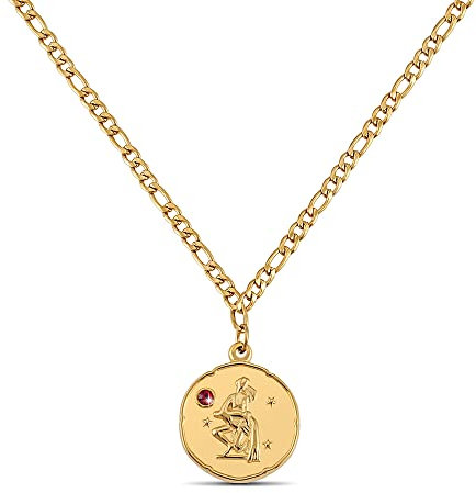 GD GOOD.designs Sternzeichen Kette Wassermann Gold mit Geburtsstein für Damen - 18K vergoldete Halskette mit Zodiac Anhänger