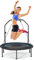 GYMAX Fitness Trampolin φ101cm, leise faltbares Mini Trampolin bis zu 150 kg Belastbar, Gartentrampolin mit höheverstellbarem Schaumstoffgriff & 2 Widerstandsbänder, für Erwachsene & Kinder (Blau)