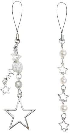 GlamRays Joli bracelet Y2K pour téléphone portable, bracelet d'appareil photo, chaîne en forme d'étoile, cordon pour sac, sac à dos, portefeuille, pendentif Airpods, décoration, argenté, L