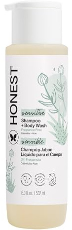 The Honest Company 2-in-1 Baby Shampoo & Body Wash, Fragrance-Free, Gentle, Tear-Free, Hypoallergenic, Naturally Derived, Sensitive Skin, 18 fl oz