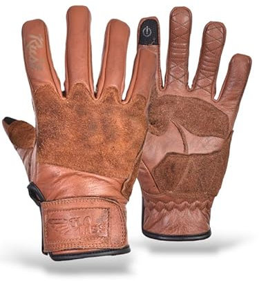 TLA Rust Gants de Moto Vintage en Cuir - avec Protections d'articulations homologuées CE - Tailles 2XS à 4XL pour Hommes et Femmes