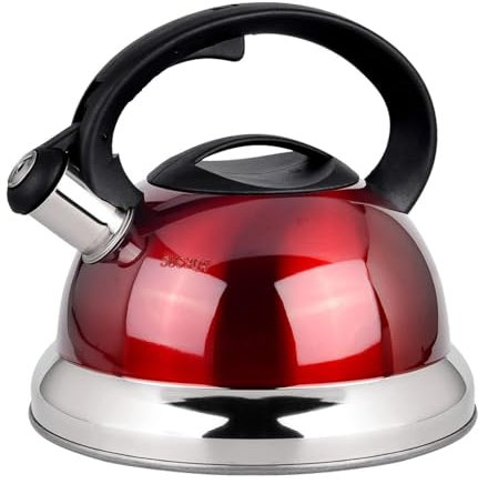 Hervidor de agua de acero inoxidable de 3 l para camping, hervidor de agua de inducción para cocina, hervidor de agua hirviendo con mango anticalor para hervir agua, café, té y leche, color rojo