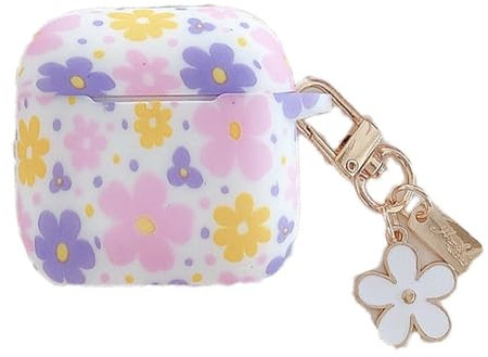 JRCYVTA Headphone Case for AirPods 4 Case, Beautiful Flowers Soft Silicone Protective Cover with Pendant, Compatible with Apple Latest AirPods 4th (Purple Floral)