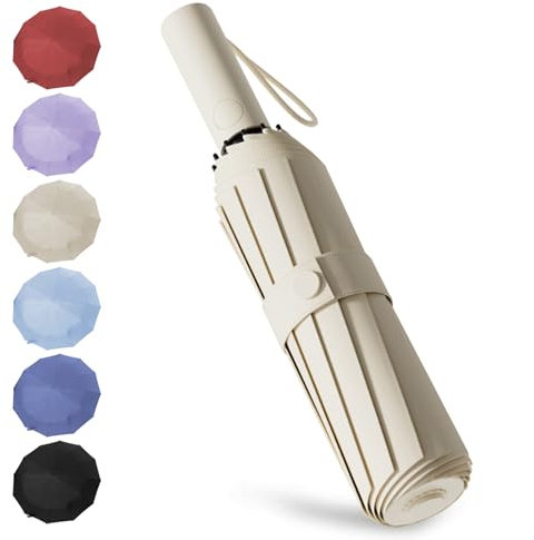 EEPLUYTY Regenschirm, Umbrella, Umbrella Windproof Travel Umbrellas For Rain, Regenschirm Sturmfest Travel Schirm (Beige)