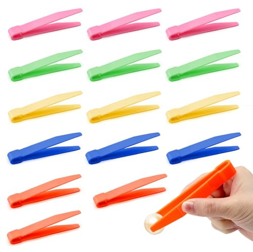 Lot de 15 pinces à épiler en plastique coloré pour enfants - Jouet éducatif pour enfants pour les compétences motrices fines - Pince à épiler - Perles à repasser - Pour le tri et le comptage
