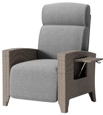 Ergonomische Relaxliege Rattansessel mit Verstellbarer Rückenlehne und dickem Kissen. Geeignet für Innenbereich, Balkon, Garten und Innenhof (Braun + Gray, 1 Pack)
