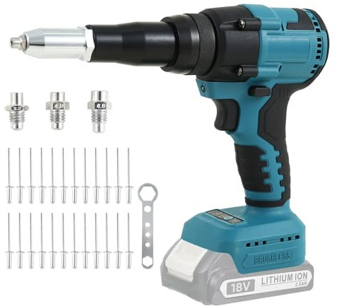Cordless Rivet Gun Compatible with Makita 18V 21V Battery, 3/16 5/32 1/8 Brushless Electric Rivet Gun with LED Light, Portable Automatic Rivet Nut Gun Kit with 20 Rivets(Battery Not Included)