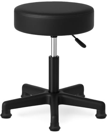 Waytex Sgabello girevole senza ruote - Altezza regolabile 44-58 cm - Piedi Fisse - Seduta comoda similpelle nera - Stabile per casa e postazione di lavoro
