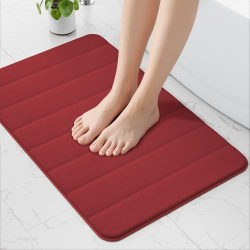 wyewye Memory Foam Badematte 50 x 80 cm Rot – Ultraweiche, rutschfeste, super saugfähige Badezimmermatte