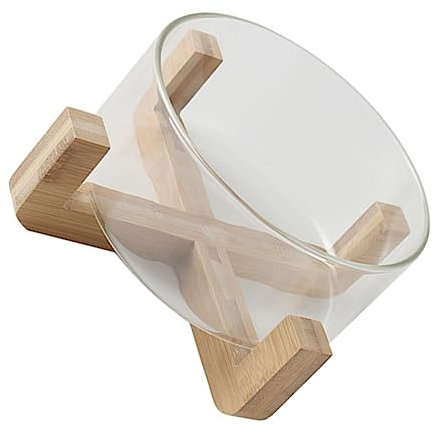 CHICAMPERA Borosilicate Glass Salad Bowl with Wooden Base Heatproof Fruit Storage Bowl for Home Restaurants and Catering Stand for Versatile Use