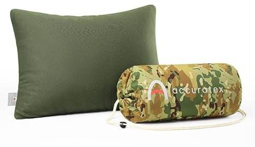 ACCURATEX Memory Foam Camping Kissen, komprimierbares Reisekissen, Grün | 100% Baumwollbezug, atmungsaktiv & hautfreundlich, leicht & platzsparend, ideales Campingzubehör für Outdoor, 33×45