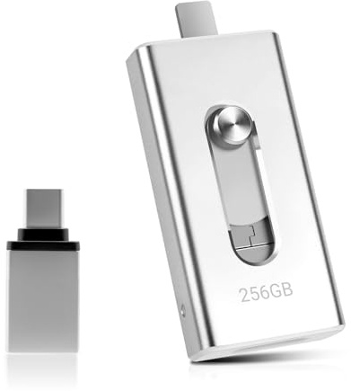 USB Stick 256GB für Phone,4-in-1 Speicherstick für iPhone/iPad/Android/PC,USB 3.0 Memory Stick High Speed Flash Laufwerk,schnelle Übertragung Photostick,Backup Fotos Videos,Silber