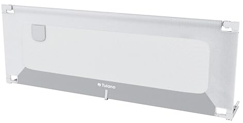 TULANO Cover 40, Bettgitter Kinderbett, Sicherheitsgitter Absenkfunktion | 18-Fach höhenverstellbar, Bettschutzgitter 200 cm, Rausfallschutz für Standardbetten - Für Matratzen 10–28 cm, Weiß-Grau