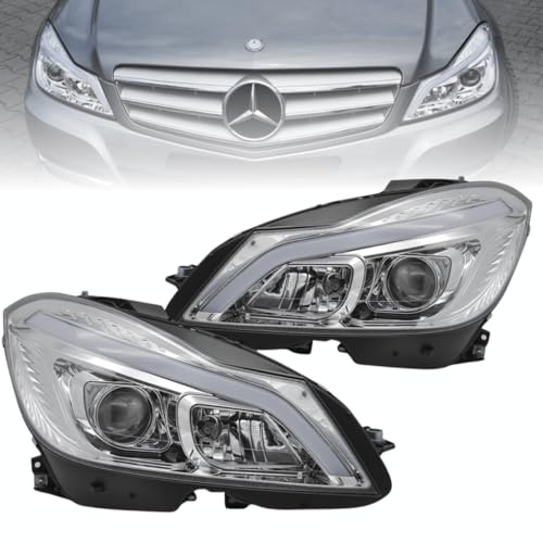CR-Lights LED Scheinwerfer Set Chrom für Mercedes C-Klasse W204 2011–2014 mit LED Tagfahrlicht