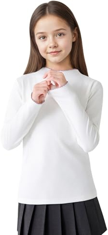 Hoseay Maglia Termica Bambina Manica Lunga Base Layer T-Shirt 7-13 Anni | Caldo, Mezzo Collo Alto con Volant, Slim Fit Maglietta Intima, Morbido Pullover Ragazze, Casual Scuola, Primavera Autunno