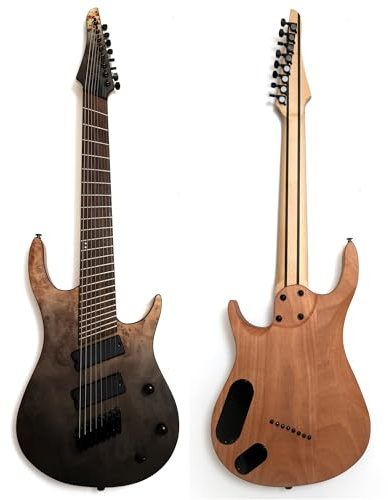 Upgrade Pro - Guitarra eléctrica Fanned Fret de 8 cuerdas, gris marea desvanecida, 25.5-28 pulgadas, cuerpo de caoba multiescala, parte superior de álamo, trastes de acero inoxidable, pastillas de