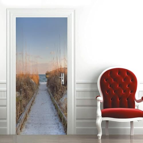 TACOKI Türtapete Selbstklebend Türposter Strand Türbekleben Gras Türbilder, 3D Effekt Fototapete Türfolie Poster Türaufkleber Wandtattoo Tür Dekoration Stickers 100x200 cm 8999z