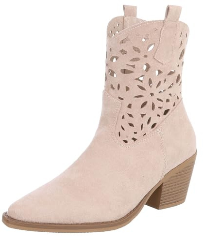 Ital Design Damen Stiefeletten mit Reißverschluss und Blockabsatz, spitze Form