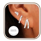SMILYA 3 Paar Ohrstecker Ohrringe Silber 925 für Damen Dainty Ohrring Ohrstecker Stacks Silver Hoops Studs Earrings Creolen Ohrring Set