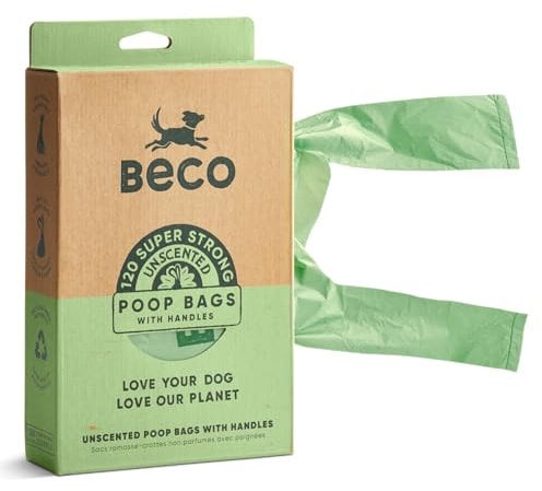 Beco Dog Poo Bags - Strong & Large Poop Bags - 120 Count, Tie Handles, Loose Packed, Unscented for Dog Waste