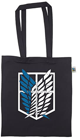 clothinx AOT Scouting Legion 2-Farb Variante 100% Bio & Fair Tasche Schwarz - Anime und Manga Design mit Titan Aufklärungstrupp Wappen-Schild Perfekt für Cosplay Fans und die nächste Convention