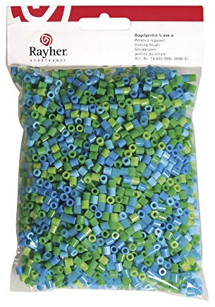 Rayher 16032000 Bügelperlen, 5 mm, grün/blau Mix, SB-Btl 3000 Stück