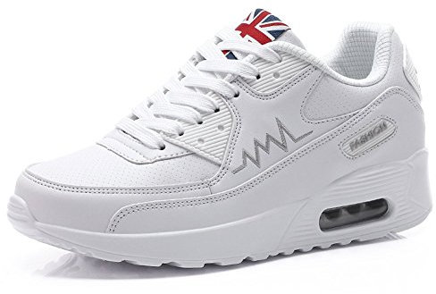 Padgene Baskets de course blanches, pour homme ou femme, légères et respirantes 38 Blanc