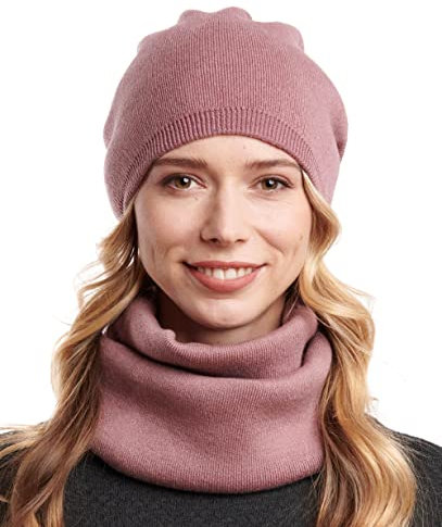 Hilltop Baumwoll-Winterset Damen aus Winterschal und Strickmütze, Winter Set: Mittel Rosa