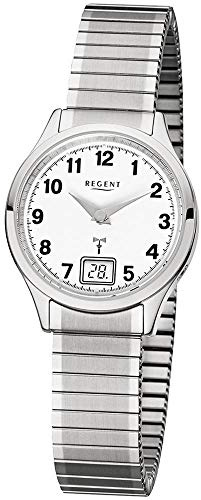 Regent Damen Funk-Armbanduhr aus Edelstahl in der Farbe Silber-Weiß 29mm, Wasserdichtigkeit: 5Bar, 12030083