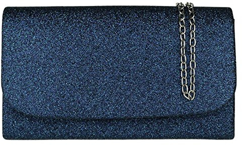 Girly Handbags Womens Glitter Satin Envelope Clutch Bag with Chain Strap Evening Handbag for Wedding Guest, Bridesmaid, Prom & Party, Small Shoulder Crossbody Bag Navy