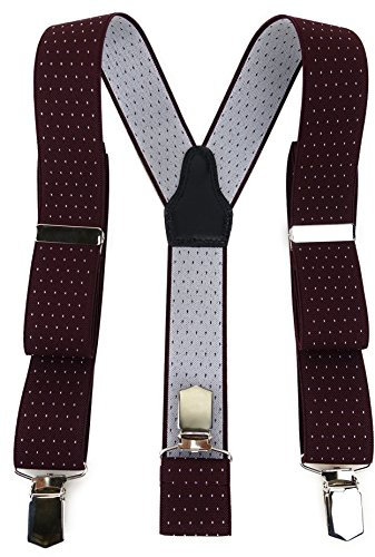 TigerTie Unisex Hosenträger in Y-Form mit 3 extra starken Clips - Farbe in weinrot silber gepunktet - hochwertige Verarbeitung - Breite 35 mm