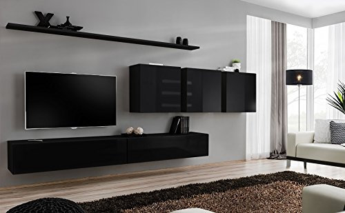 All4All Wohnwand SW 7 - Wohnzimmermöbel - Schrankwand für Wohnzimmer - Wohnzimmerschrank - Anbauwand Wohnwand Hängend - Modern - Schwarz 21