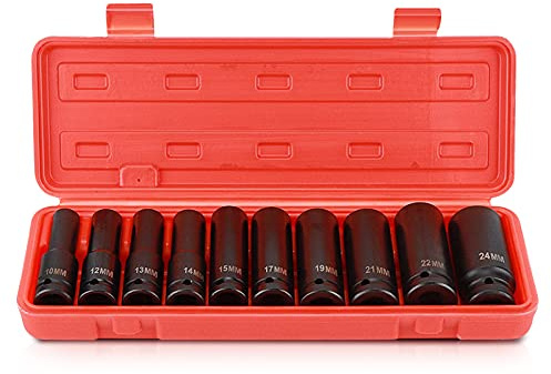 Schlagschrauber Nuss 1/2 Zoll Satz 10 Stück Impact Socket Set Tiefer Schlag-Stecknuss Werkzeugsatz 6-Punkt Kopf Adapter Reparatur Werkzeug Universal Stecknuss Schlagschrauber Stecknüsse Set