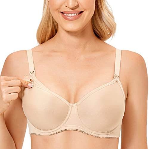 Gratlin Women's Support Nursing Bras Padded Breastfeeding Underwired Plus Size Meternity Bras Nude 34G