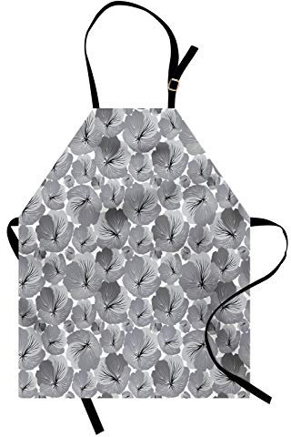 ABAKUHAUS Blumen Kochschürze, Vintage graue Mohnblumen-Blumen, Unisex-Küchenlätzchen mit verstellbarem Hals für Kochen Gartenarbeit, 67 cm x 80cm, Grau Hellgrau und Schwarz