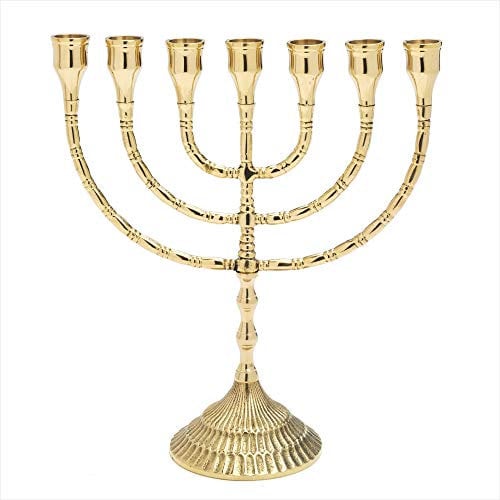 NKlaus 7er Leuchter 30cm hoch für Kerzen bis Ø 2cm Kerzenleuchter groß Kerzenständer Messing goldfarbig glänzend 2880