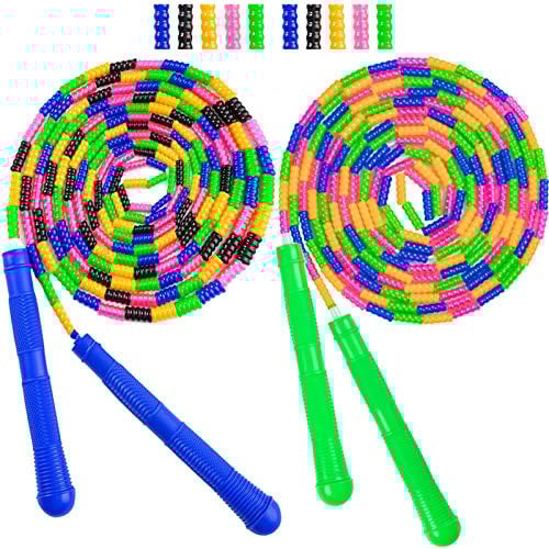 Beprezco Long Jump Rope,Double Dutch Jump Rope 16 Ft 2 Pack,Jump Rope for Kids Adults,Beaded Segmented Skipping Rope Blue&Green