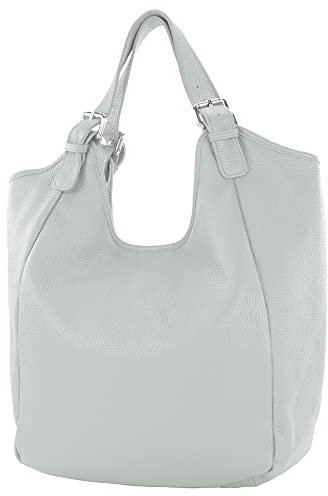modamoda de T227 Damen Shopper Schultertasche Leder Large handmade in Italy, Farbe:Telegrau