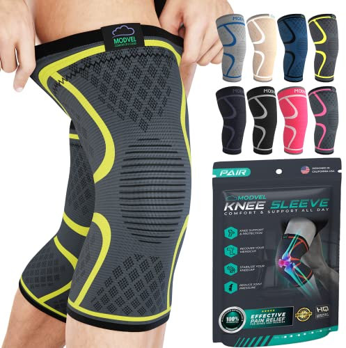 MODVEL Paquete de 2 rodilleras de compresión para hombres y mujeres, rodilleras para correr, ortopédicas para el alivio de rotura de menisco, artritis y malestar articular (XL)