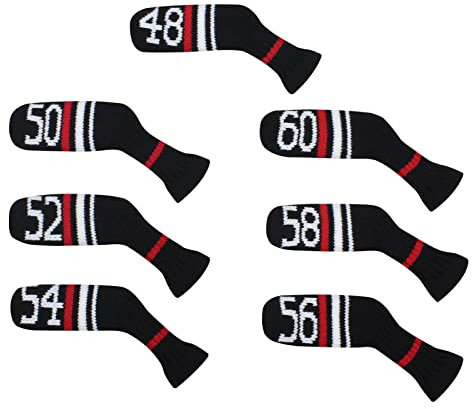 Knitted Wedge Golf Iron Headcovers 7 PCS Club Protector 48,50,52,54,56,58,60 Degree (Black Warning)
