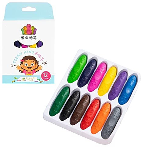 Kinder Wachsmalstifte,Erdnussstifte 12 Farben Wachsmalstift Mehrfarbig sicher ungiftig und waschbar, Kleinkind Buntstift Set für Geeignet für Kinder/Babys/Studenten Kunst & Handwerk üben Malerei