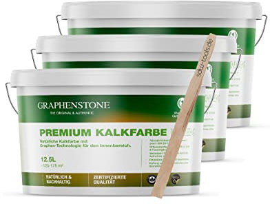 Graphenstone Premium Kalkfarbe Innen 3x 12,5 Liter mit sdw-tools Rührholz