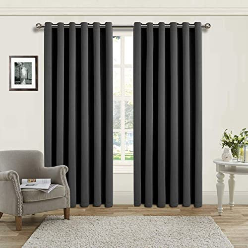 AMEHA Blackout Curtains 90x90 - Grey Eyelet Curtains for Bedroom - Thermal Insulated Window Treatments Ring Top Living Room Curtain with Tiebacks, Pair Panel