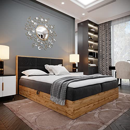 LOFT 1 Boxspringbett Doppelbett - Das Perfekte Bett für Ihr Schlafzimmer. 160x200cm Mit Bonellmatratze, Bettkasten für Bettwäsche und Topper. Mit Kopfteil. (Schwarz, 160x200)