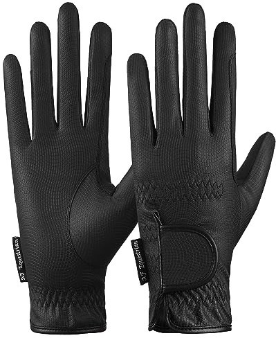 AF EQUESTRIAN Gants d'équitation en cuir synthétique pour femme Noir