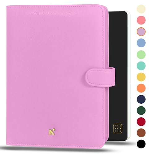 NEORAH - A5 Notebook SLEEVE with SNAP Button + Dotgrid JOURNAL | Faux Leather Sleeve + Penloop | 2 Front 1 Back compartment | 6 Card Slots| Gift Box-Fits any A5 Softcover Notebook Planner–LAVENDER