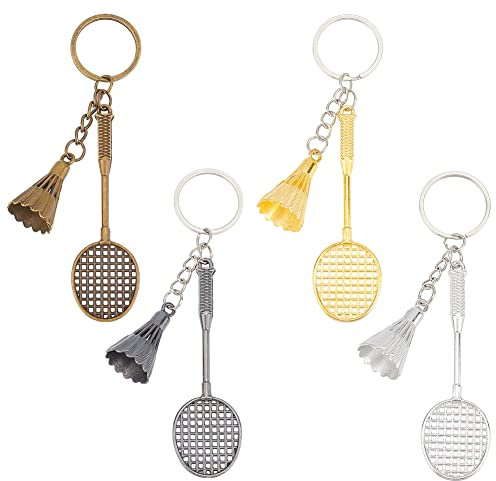 UNICRAFTALE 4Stk 4 Farben Badminton Schlüsselanhänger Zinklegierung Badminton Schlüsselanhänger Leichtmetall Badmintonschläger Schlüsselanhänger 27.5mm Mini Badminton Schlüsselanhänger