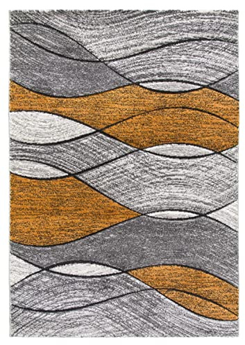 SrS Rugs® Impulse - Area Rug for Living Room, Bedroom, Hallway Runner Rug - Abstract Geometric Design - Provides Home with Comfort and Warmth (Orange Waves, 120cm x 170cm)